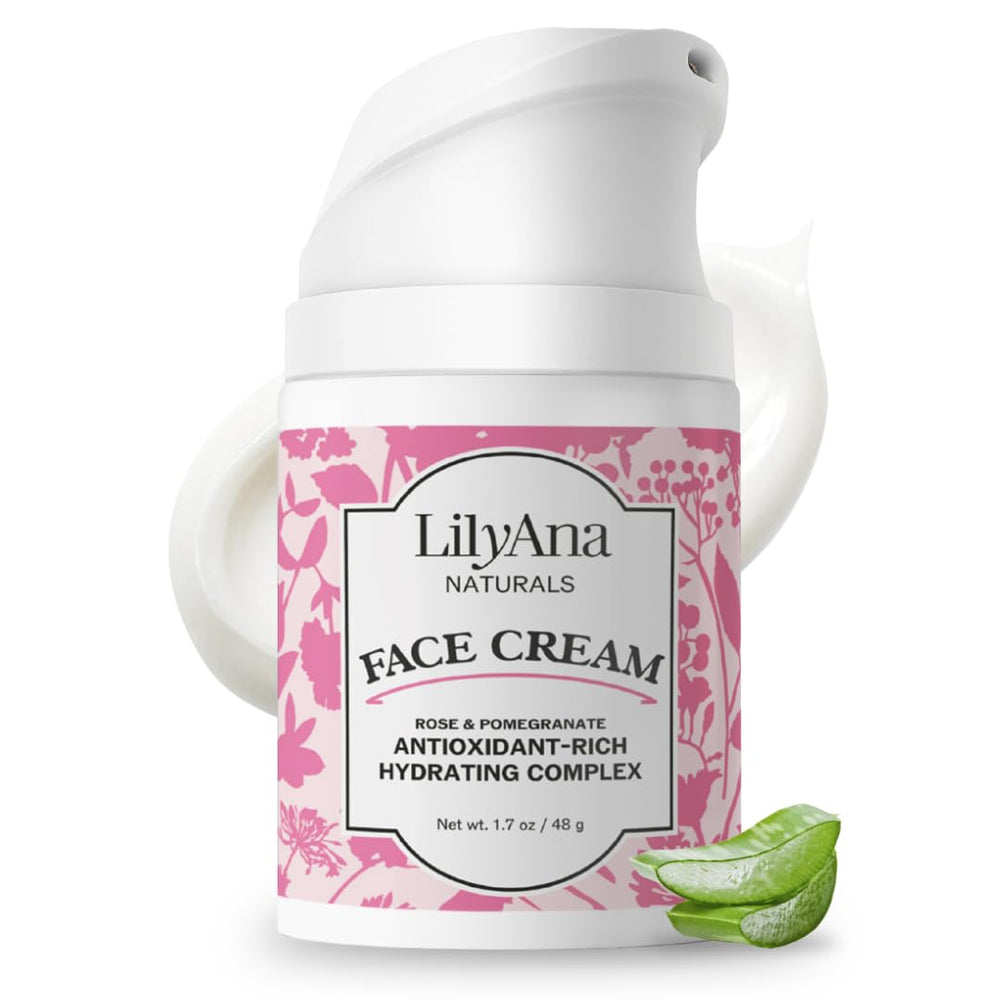 Crème LilyAna Naturals Visage et Cou dans flacon prêt à l’utilisation pour hydrater.