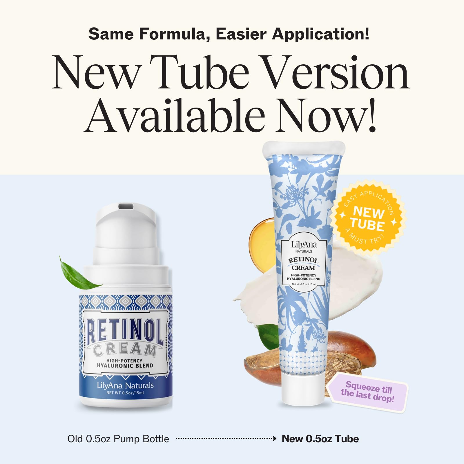 Flacon crème anti‑âge LilyAna Naturals avec pipette et absorption douce