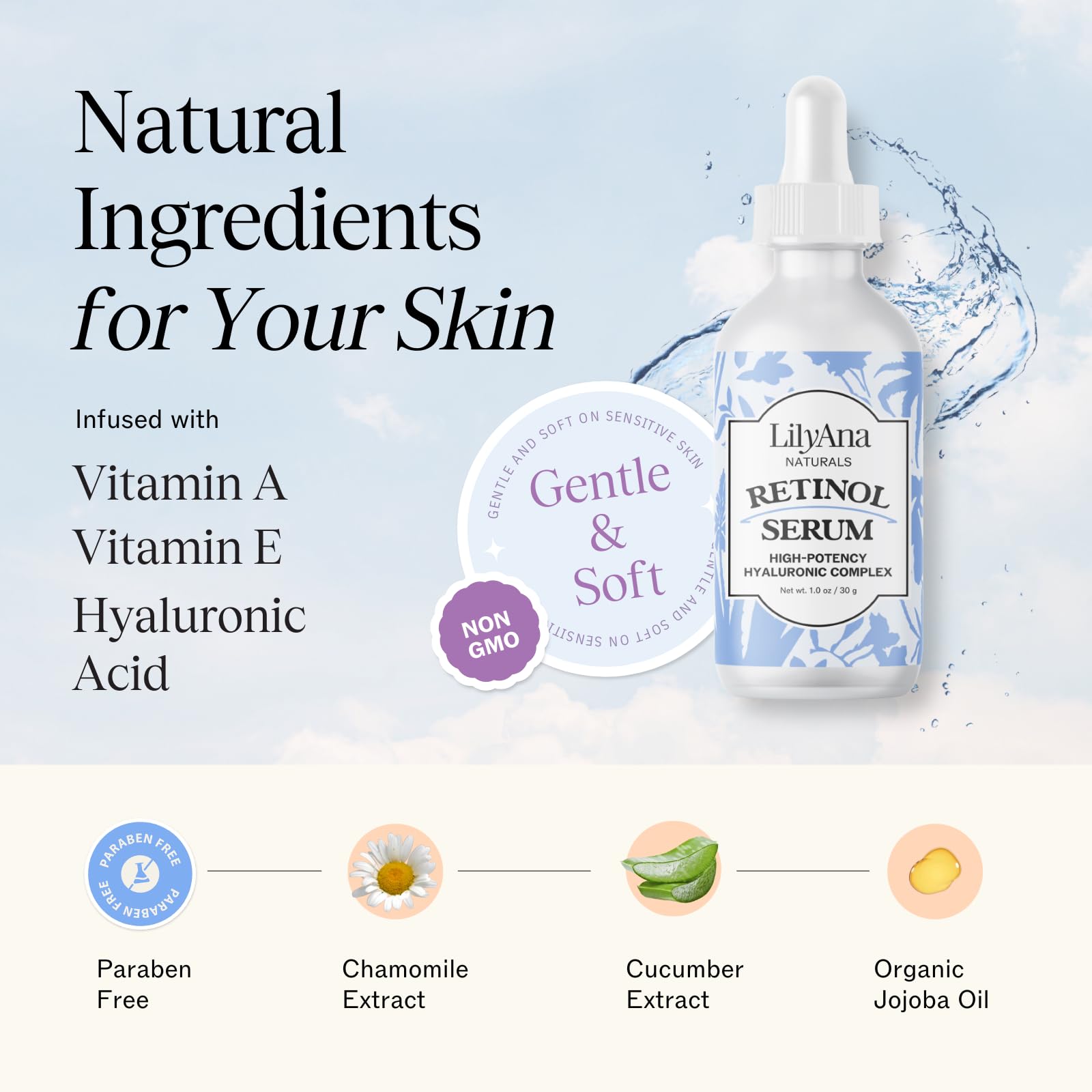 LilyAna Naturals Retinol Serum – emballage pratique et élégant pour la routine.