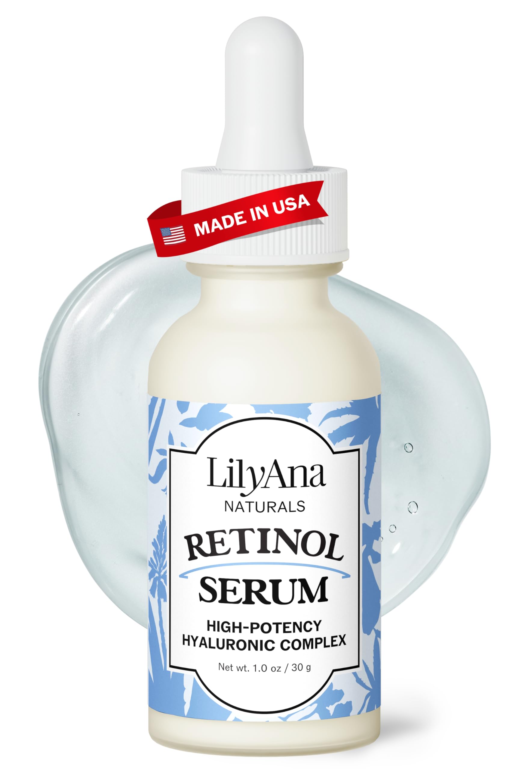 LilyAna Naturals Retinol Serum: bouteille pompe, soin anti-âge léger et hydratant.
