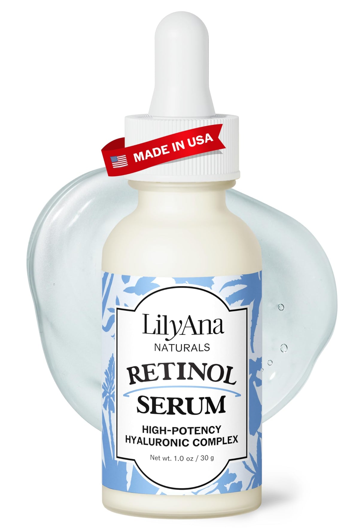 LilyAna Naturals Retinol Serum: bouteille pompe, soin anti-âge léger et hydratant.