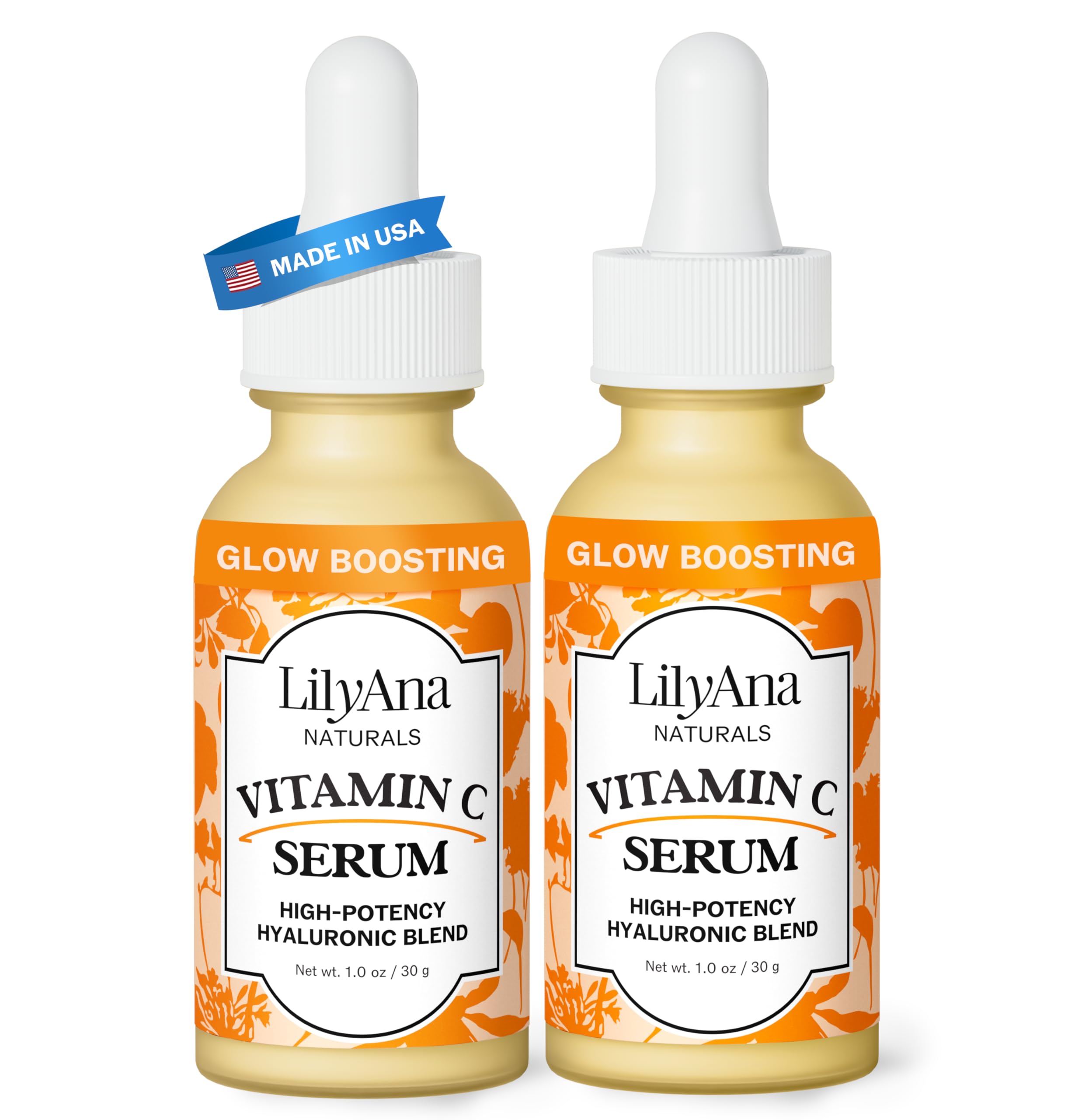 Sérum LilyAna Naturals Vitamin C en flacon, teint lumineux et frais.