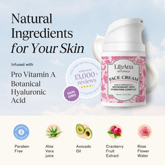 Texture légère de la crème LilyAna Naturals se fond rapidement sur le visage et le cou.