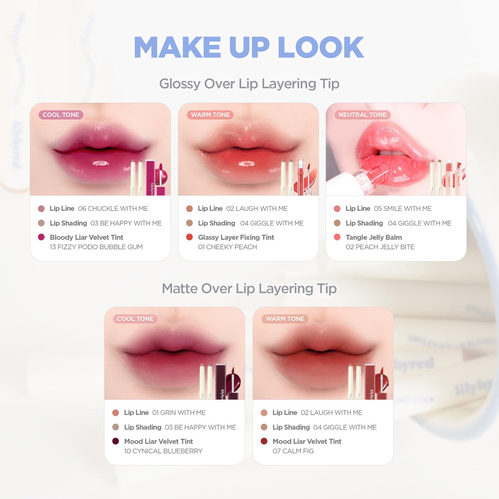 Lilybyred Smiley Lip Blending Stick swatches as base for lipstick