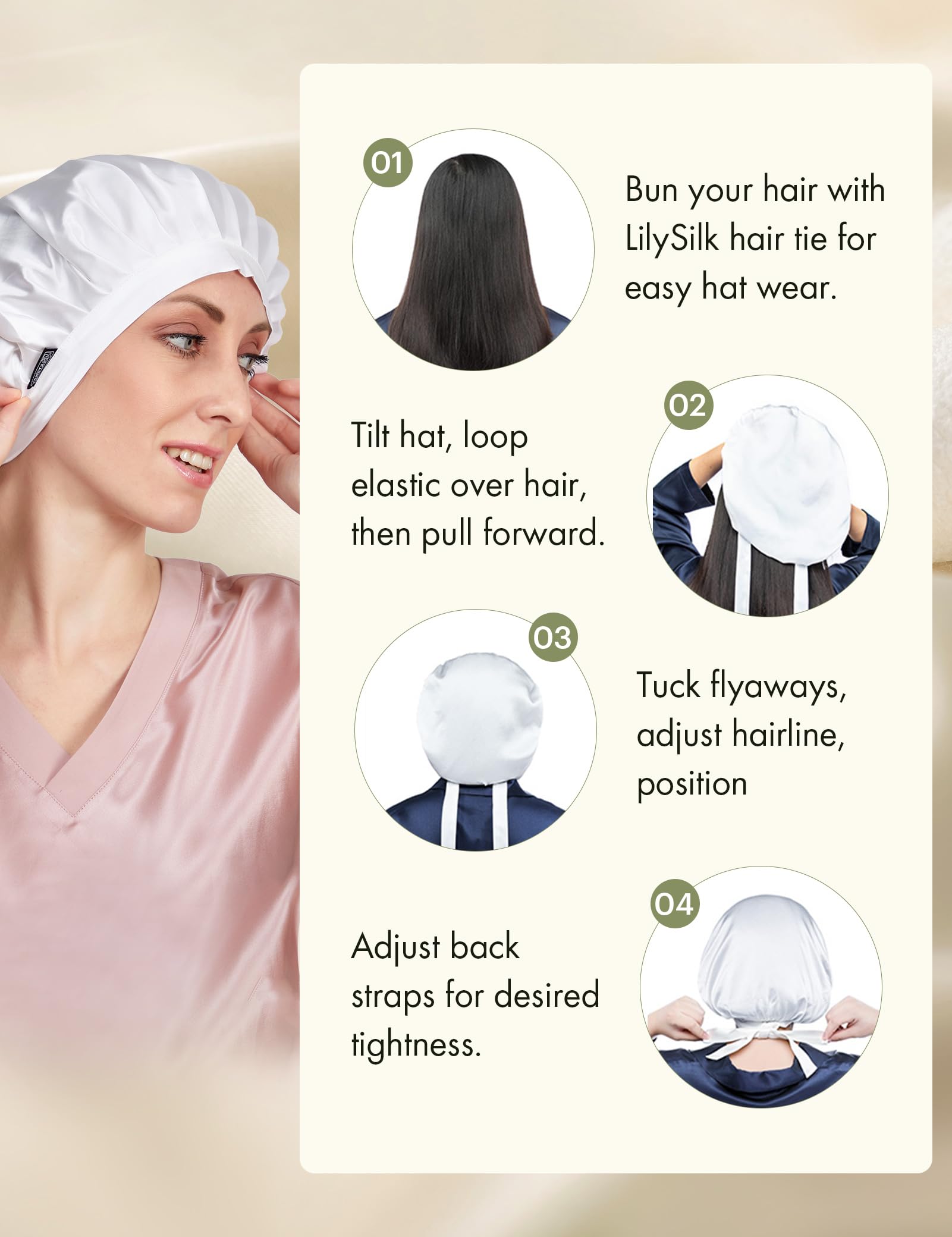 Lavage et entretien faciles, bonnet LilySilk préserve sa douceur.