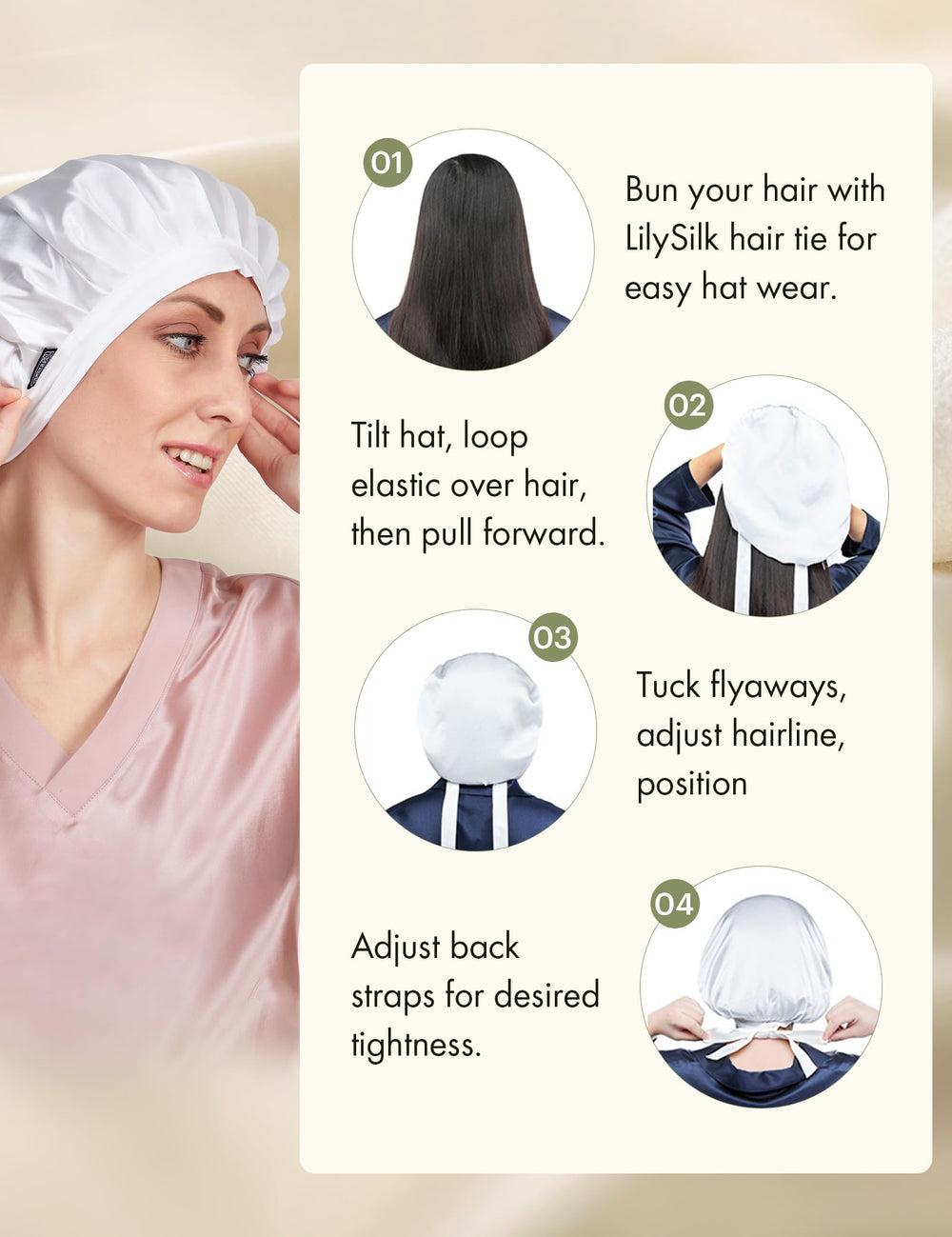 Lavage et entretien faciles, bonnet LilySilk préserve sa douceur.