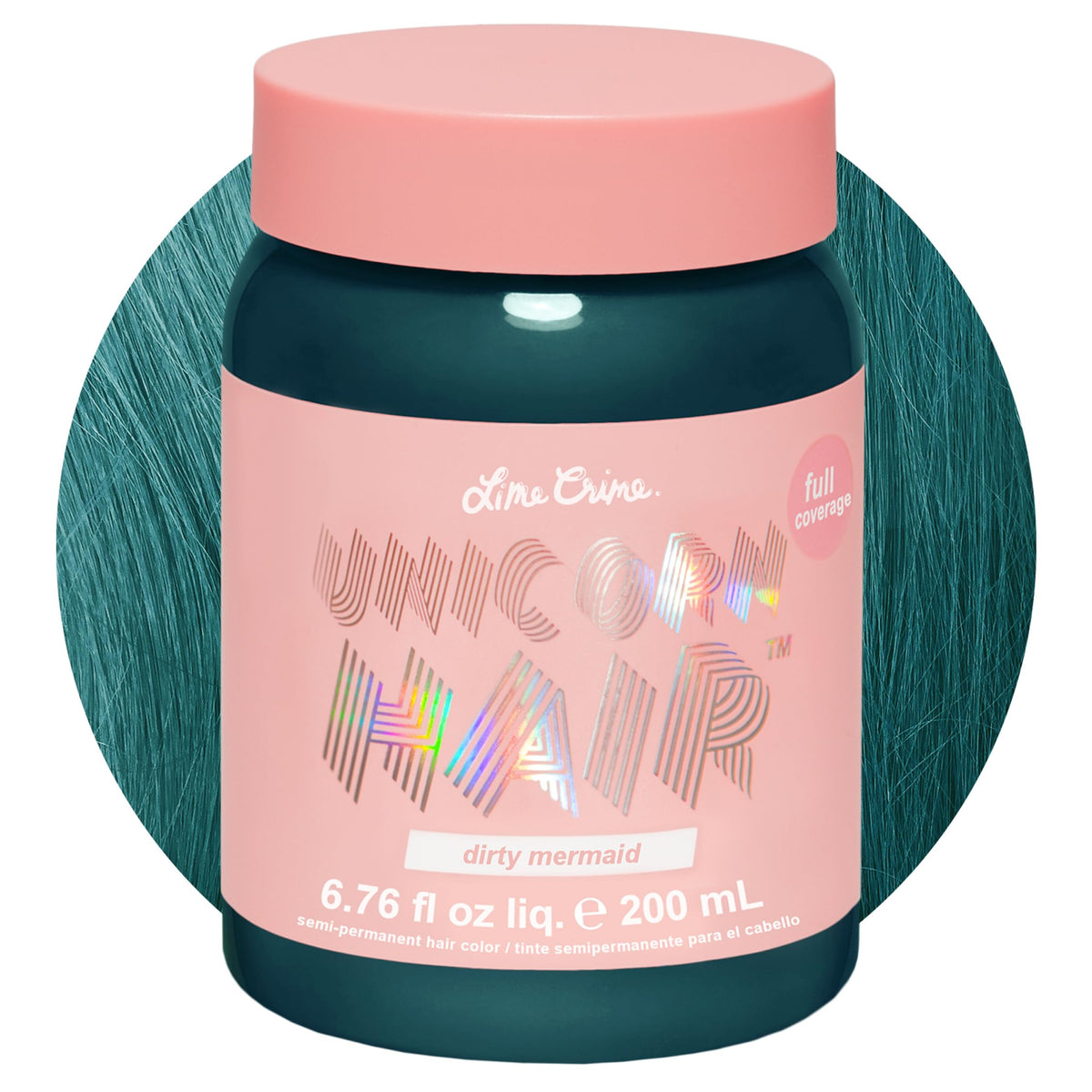 Lime Crime Dirty Mermaid en bouteille, montrant la teinte vert d’eau prête à l’application.