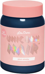 Lime Crime teinture cheveux bleu fumé dans la bouteille, couleur riche et hydratation.