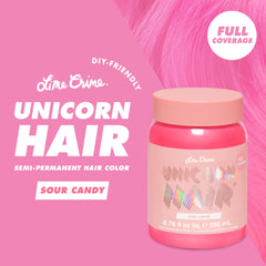 Étiquette Lime Crime Unicorn Hair Sour Candy facilitant l’identification du produit végane