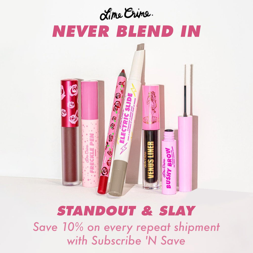 Certifiée Leaping Bunny et PETA; Lime Crime prône l'expression personnelle et responsable.