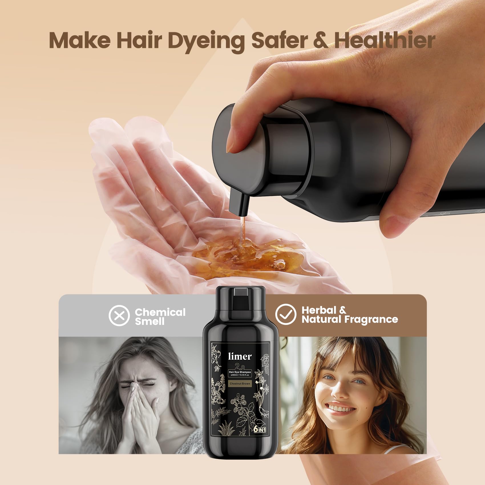 Limer Shampoing couleur Café – mousse légère pour une couvrance douce.