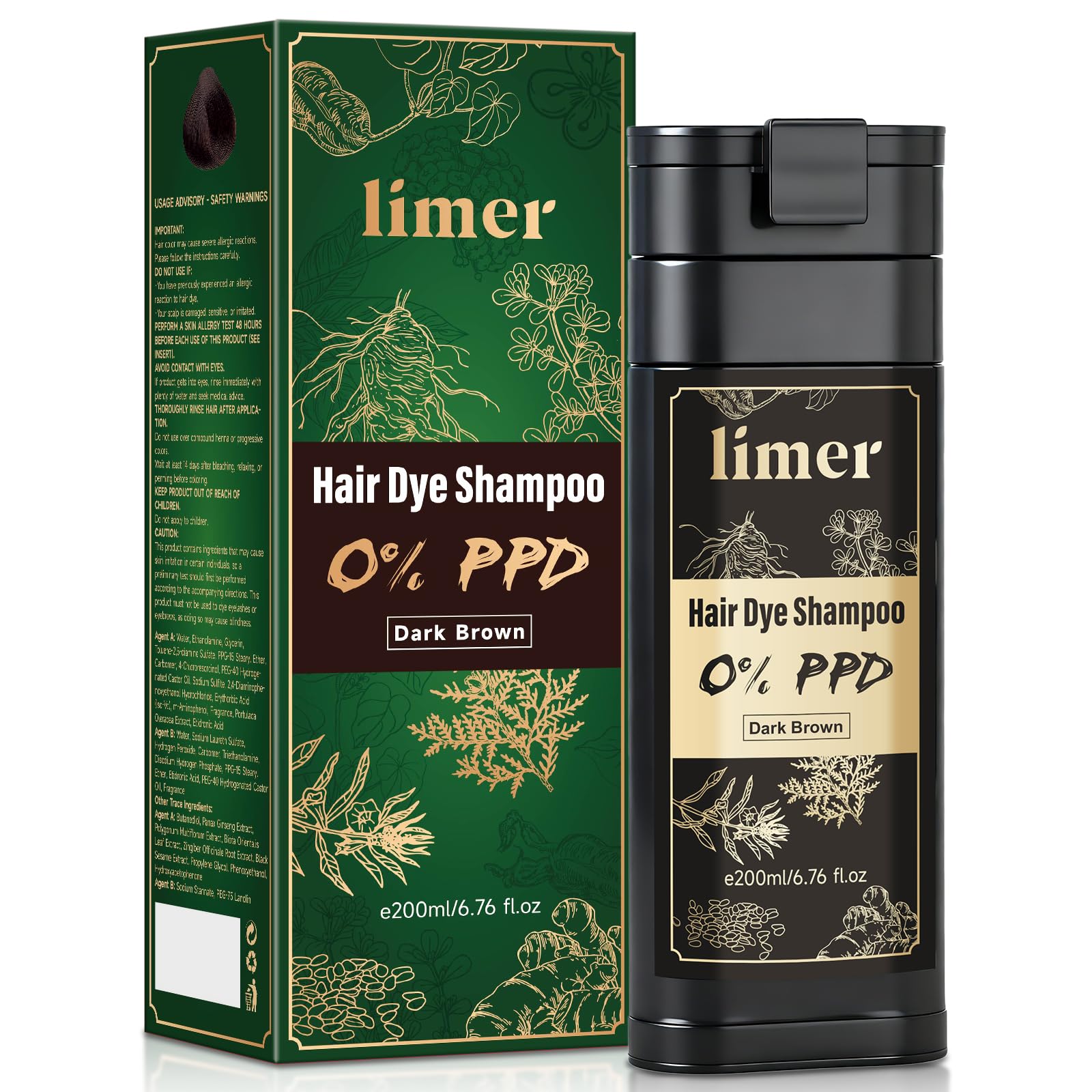 Shampooing-coloration Limer brun foncé, flacon pratique pour coloration maison
