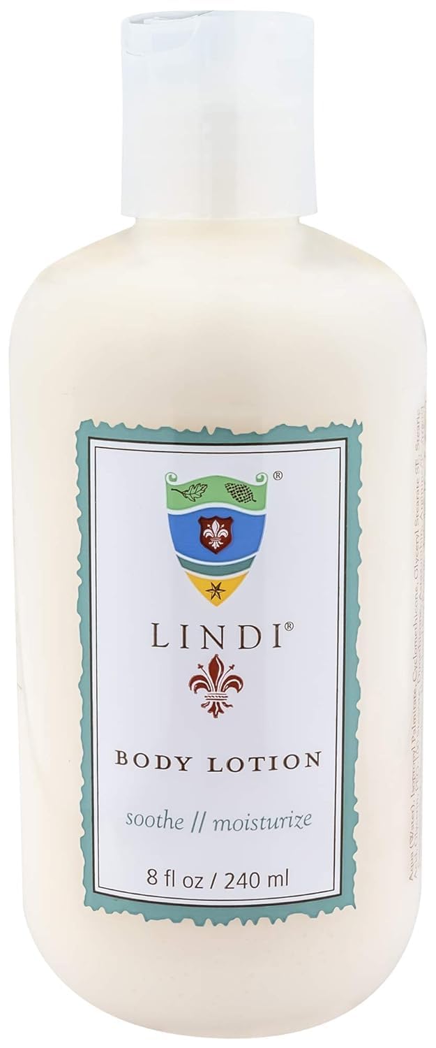 Lindi Skin lotion corporelle pour peau sensible, hydratation douce et durable.