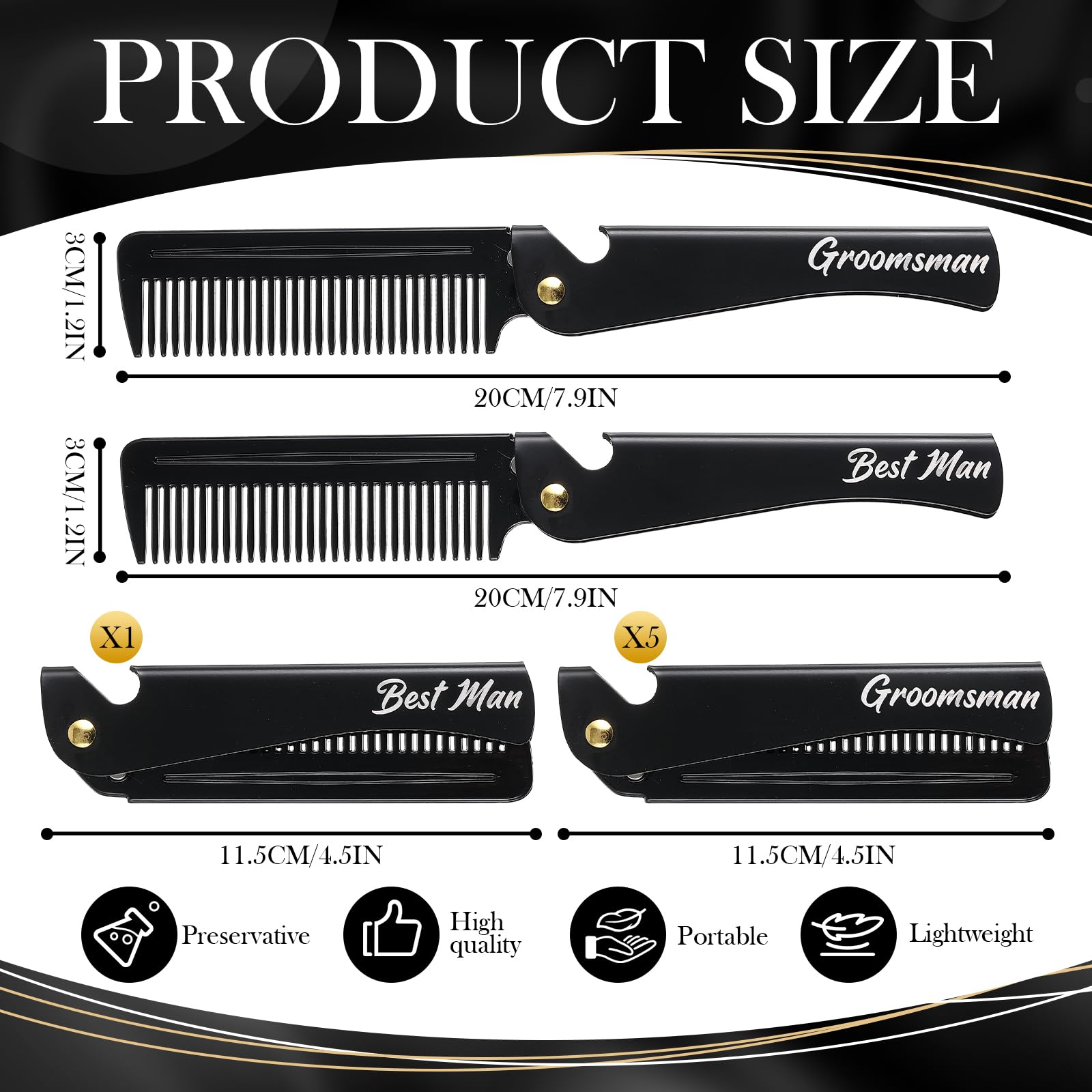 Ensemble Lineshading de 6 peignes à barbe, cadeau idéal pour mariage