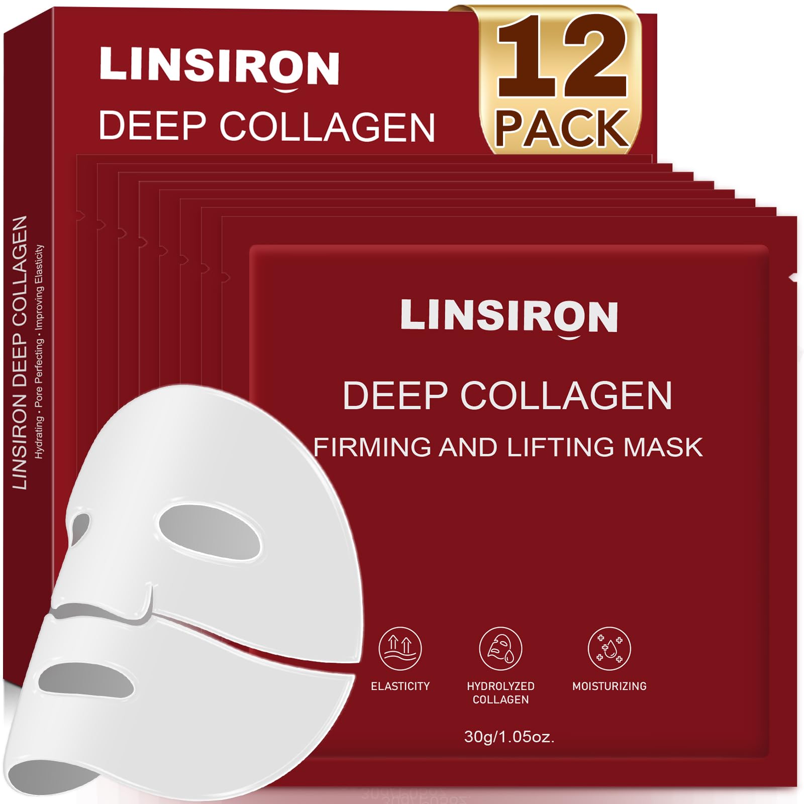 LINSIRON Bio-Collagen masque visage hydrogel, hydratation profonde pour peau sèche.