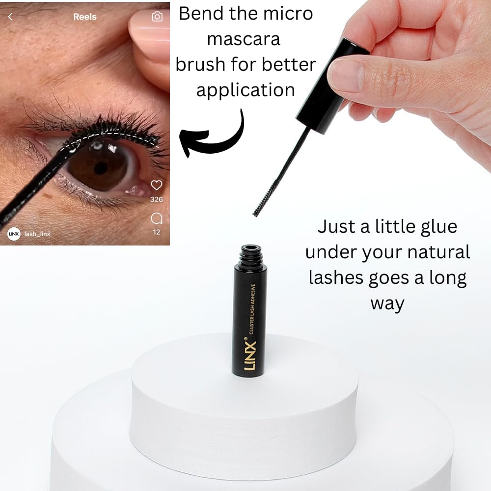 Colle LINX adaptée aux cils segmentés pour une tenue naturelle.