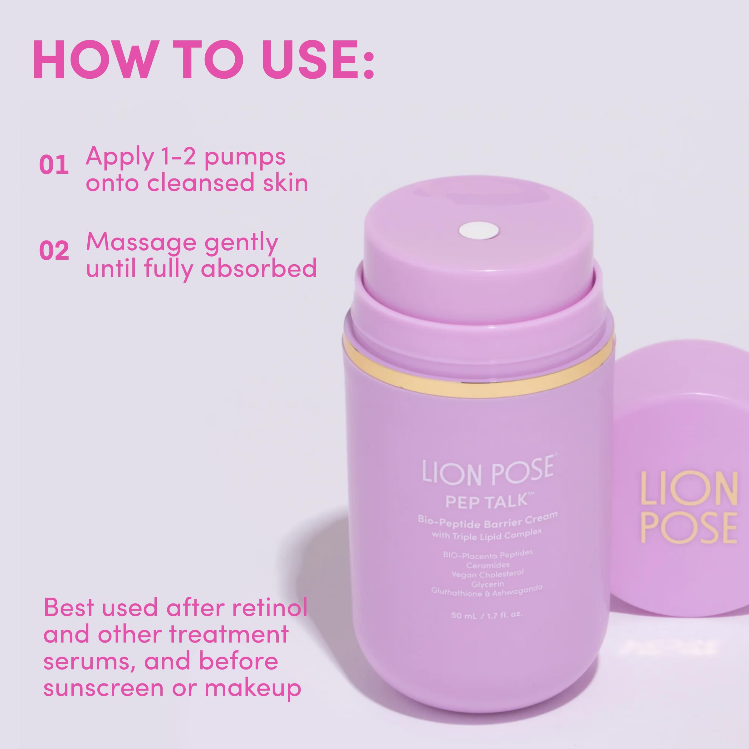 LION POSE PEP TALK — Triple lipides avec céramides renforçant la barrière.