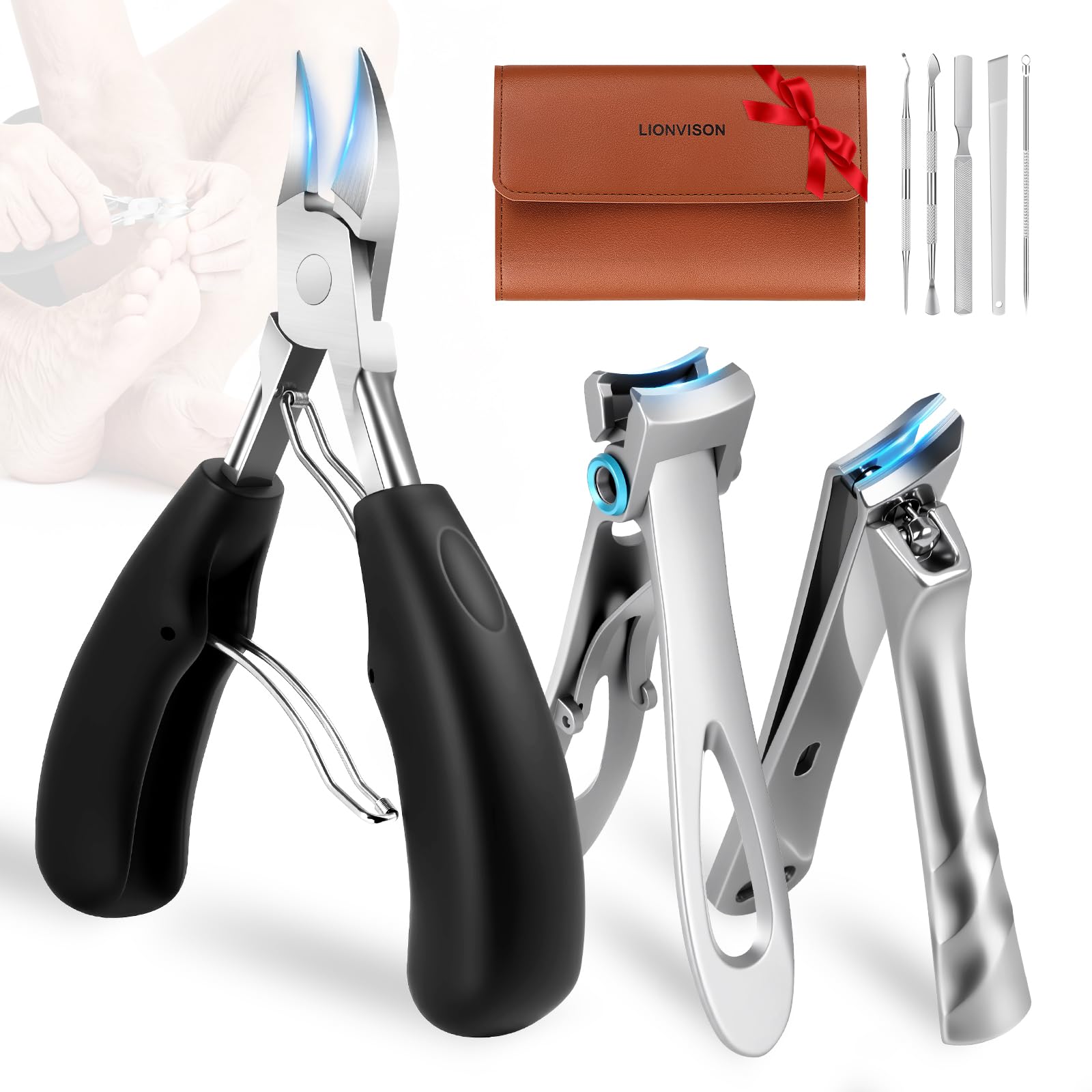 Coffret hygiène pieds LIONVISION, pratique lors de voyages et à domicile.