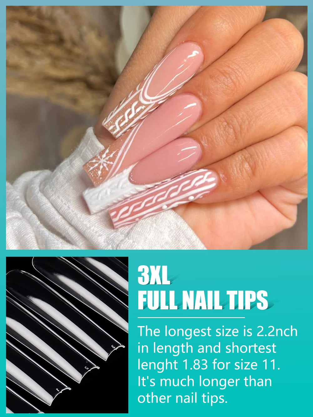 LionVision embouts d'ongles carre extralong taille 2, tenue couleur sans décollement.