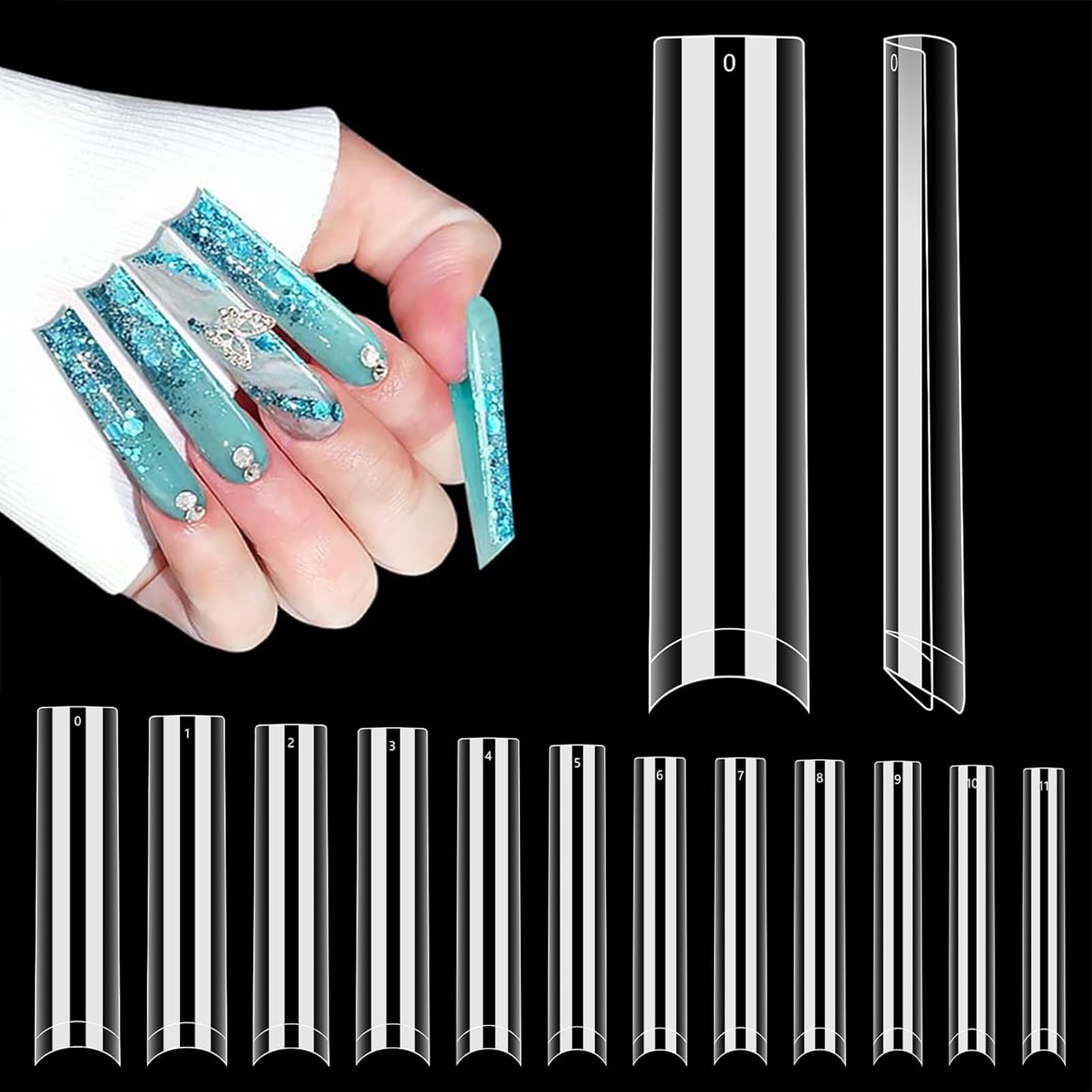 LIONVISION extensions ongles carrés 504 pièces, longueur extra-longue pour styles variés.