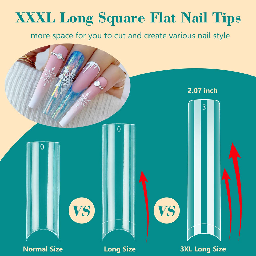 LIONVISON extensions d’ongles longues plates carrées, ajustement naturel et rapide.