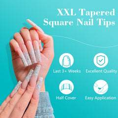 LIONVISON pointe d’ongles carré XXL claire, prête pour la pose et durable.