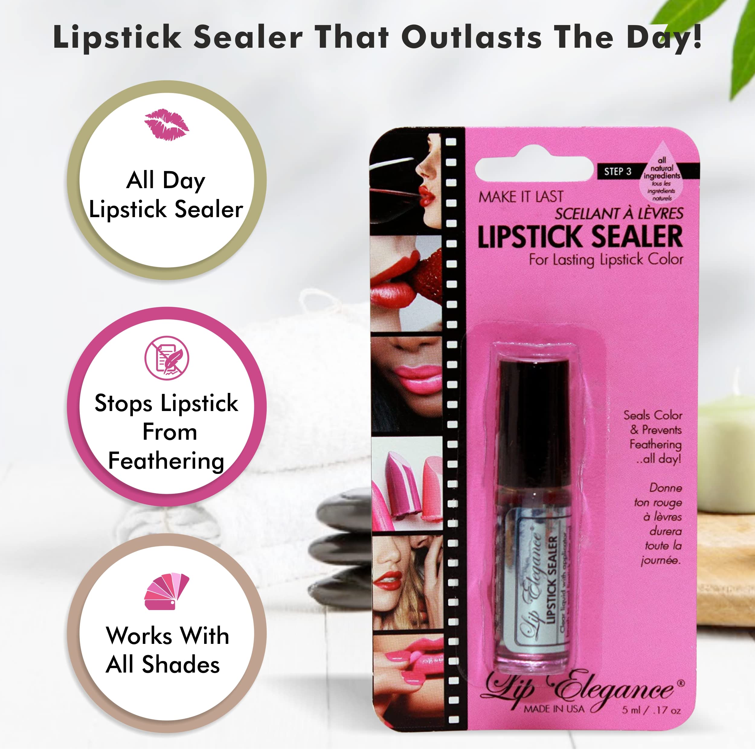 Lip Elegance fixateur anti-bavures autour des contours des lèvres.