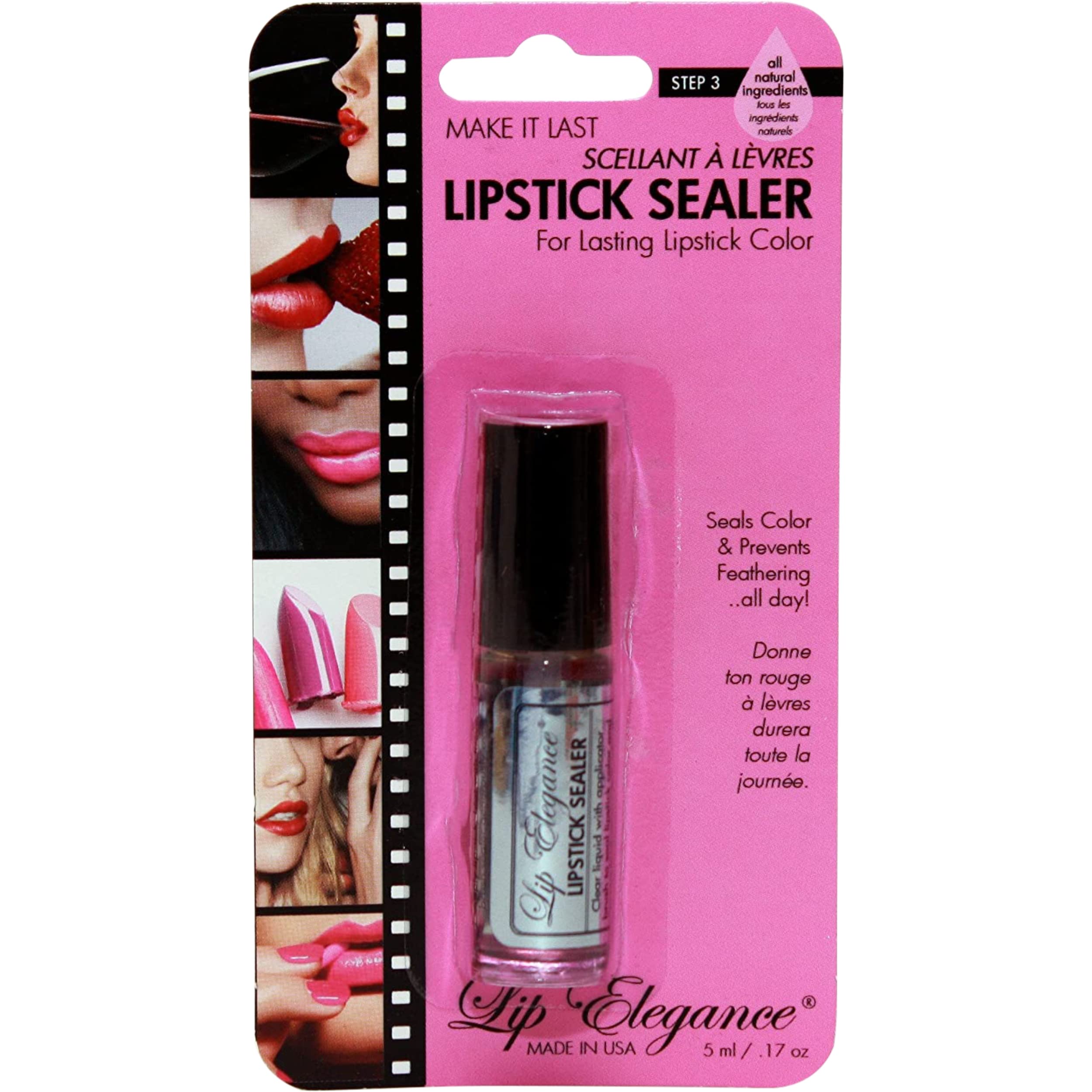 Lip Elegance fixateur pour lèvres avec applicateur brosse, application précise.