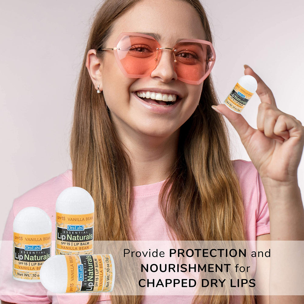 Lip Naturals mini baume vanille SPF15, parfait pour voyages et urgences beauté.
