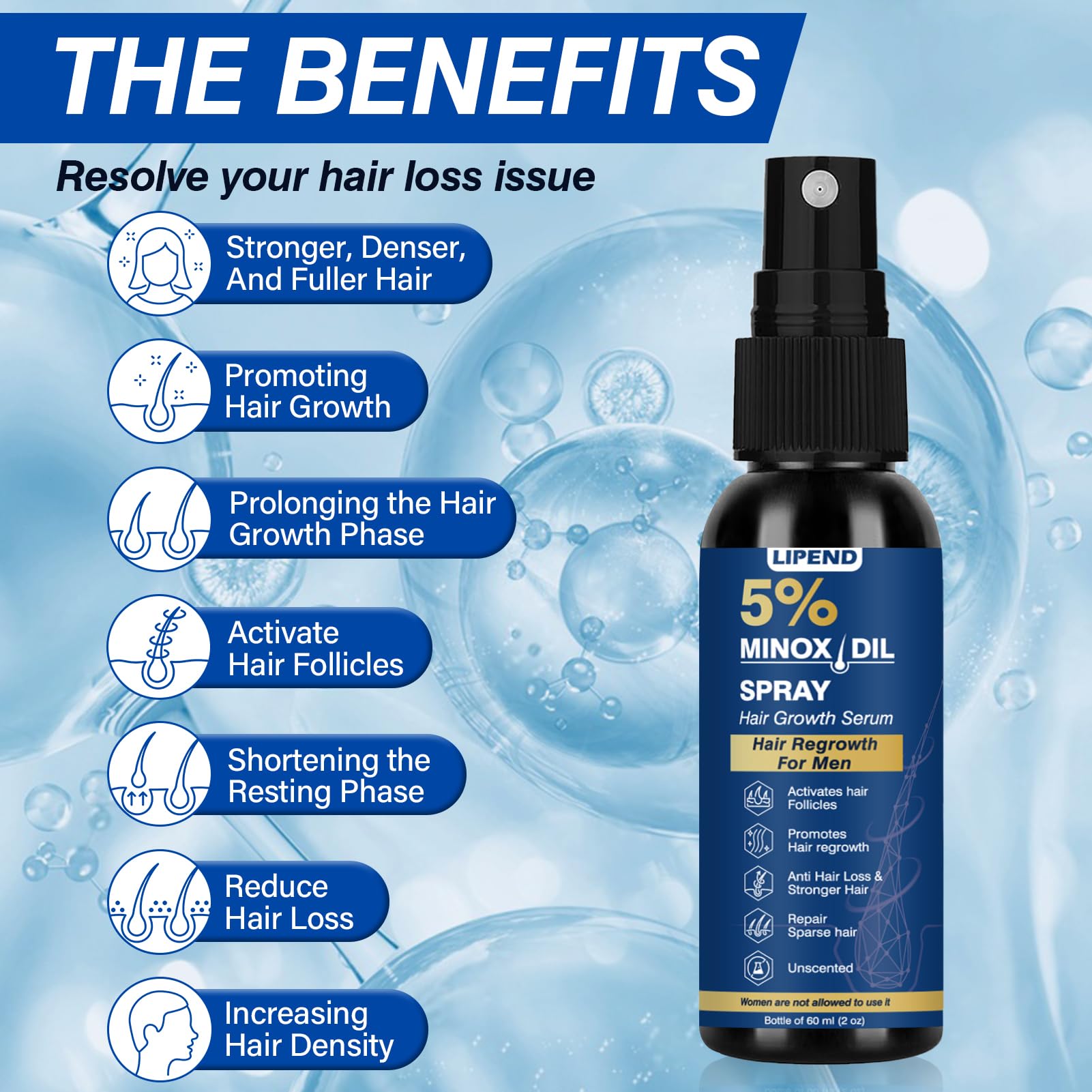 Lipend Minoxidil formulation à 5 % prête pour les zones concernées.