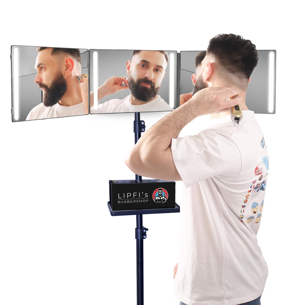 Lipfisbarbershop miroir 360° avec trepied deploye pour une coupe precise