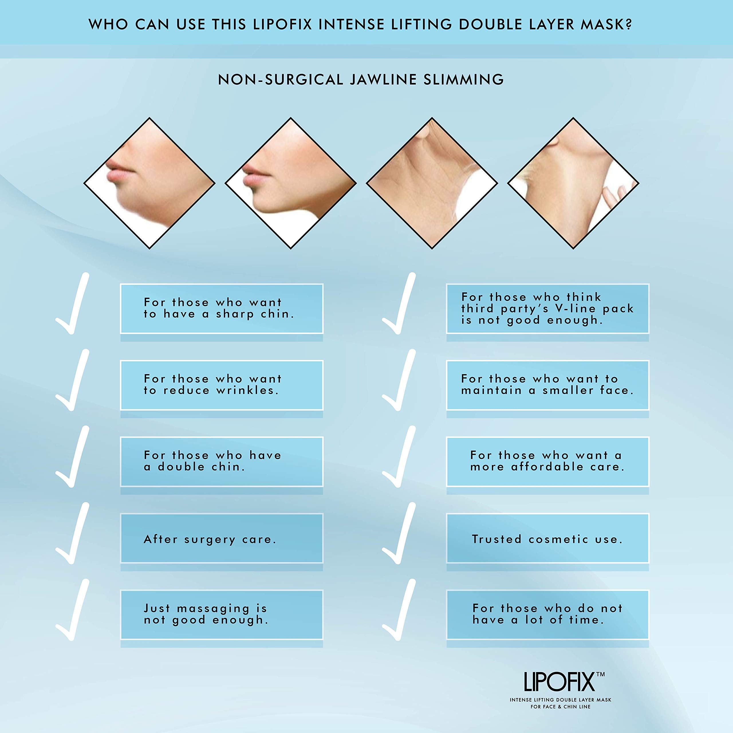 Lipofix Lift & Firm : application ciblée sur le menton pour contours plus nets.