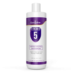Lipogaine Big 5 Shampoing, flacon violet, hydratation et volume pour cheveux fins.