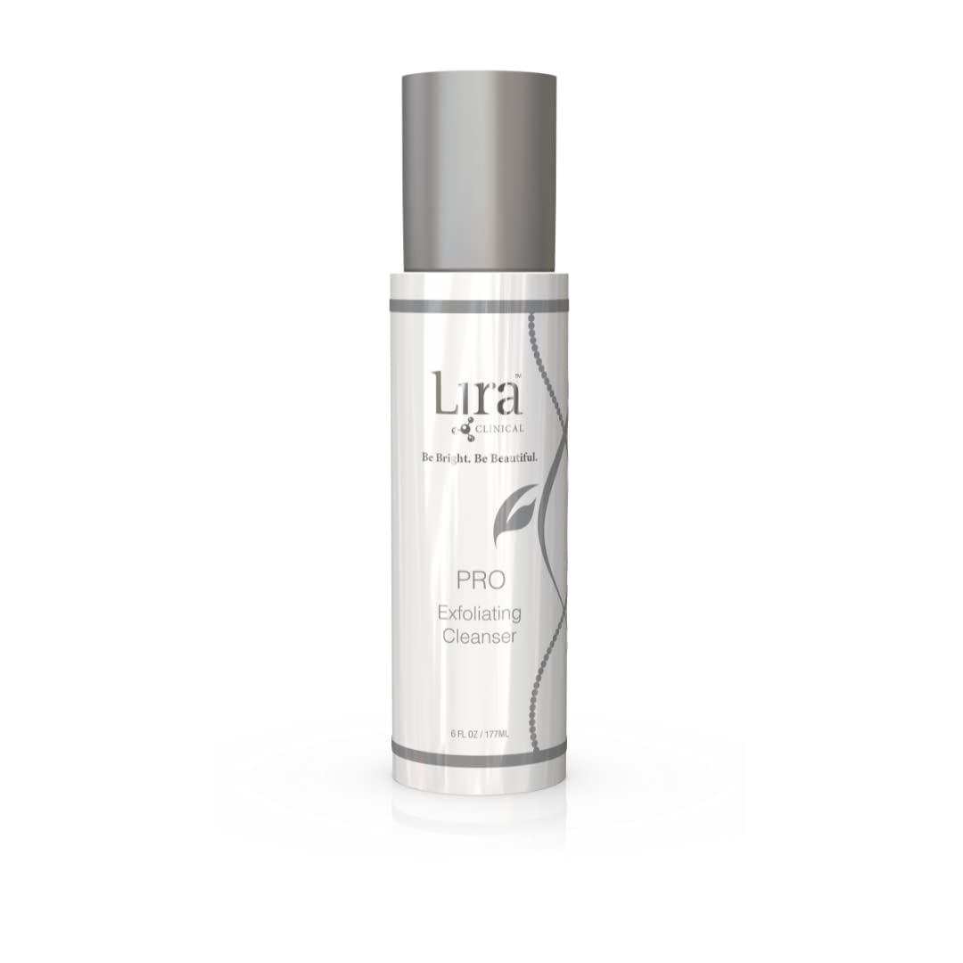 Nettoyant exfoliant PRO de Lira Clinical en bouteille dévoile une peau lumineuse.