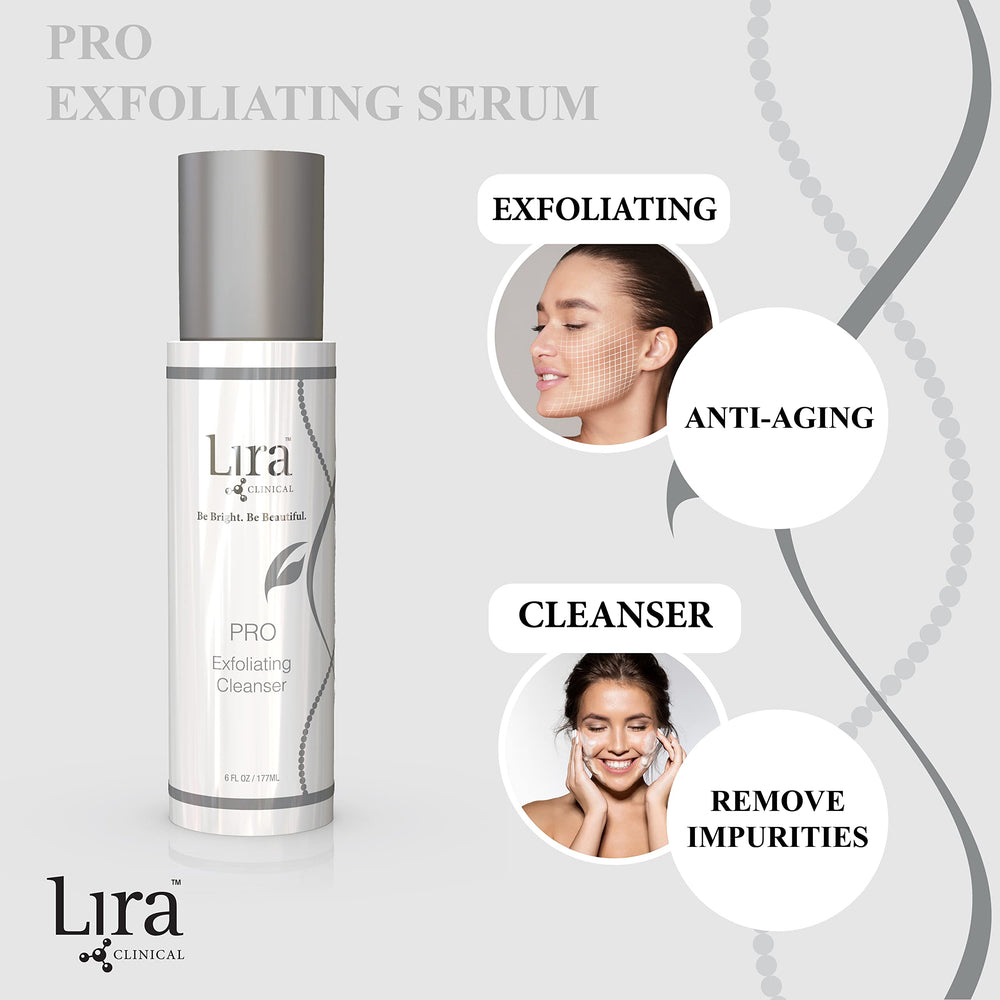 Lira Clinical PRO Nettoyant exfoliant, texture perleuse apaisante et clarifiante.