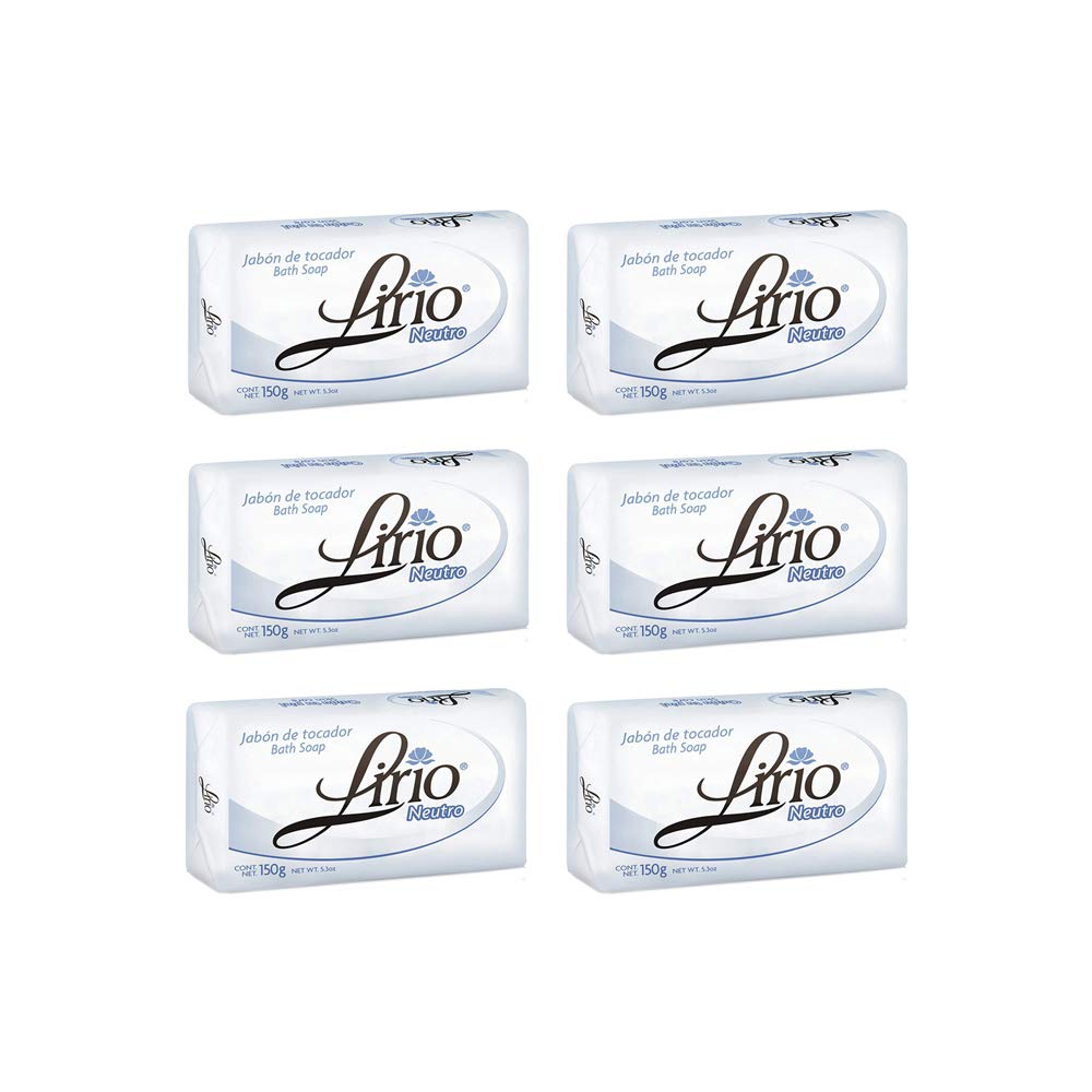 Savon Lirio Neutro près de l’emballage 6-pack, pratique pour toute la famille.