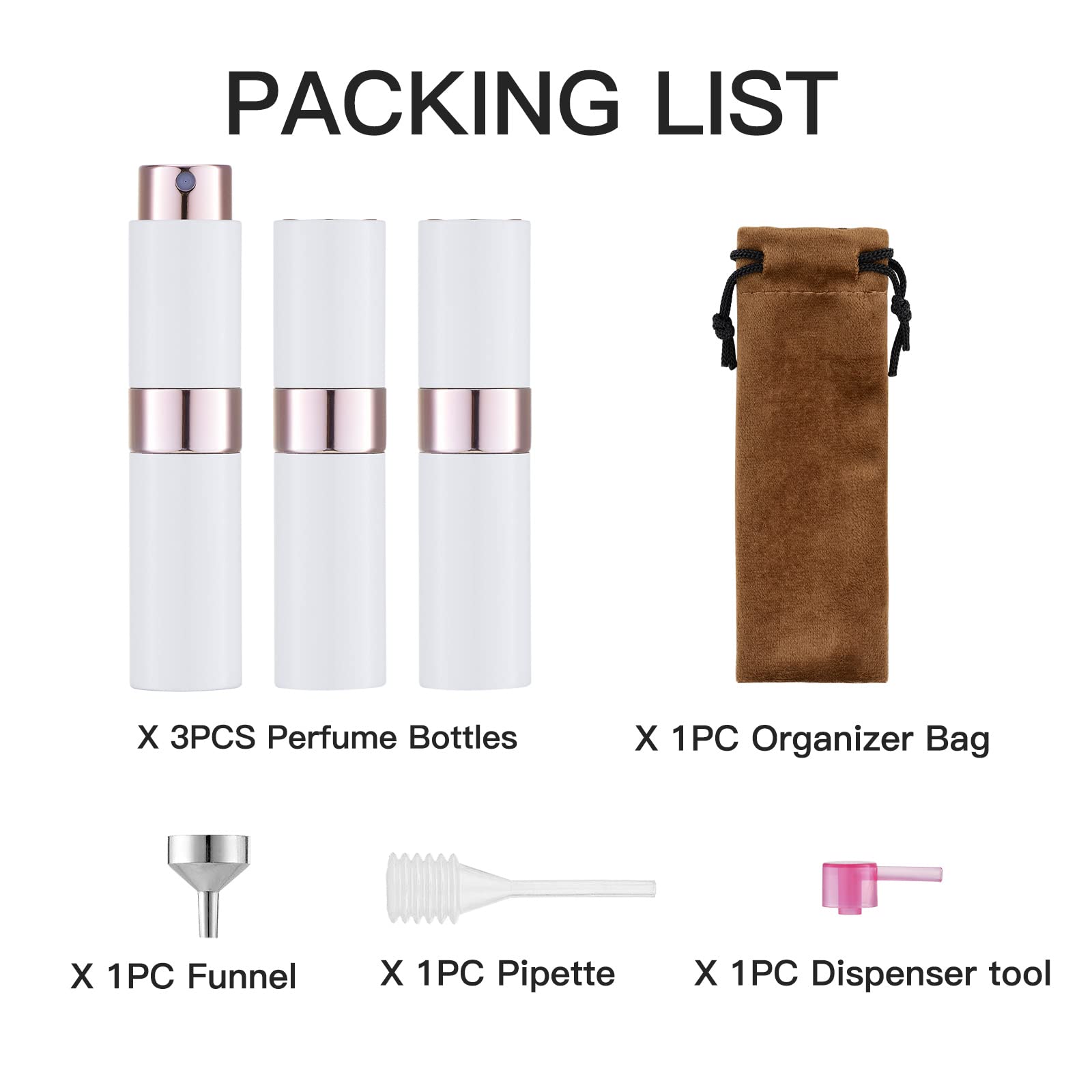 Contenu LISAPACK: accessoires pour remplir facilement vos flacons et éviter les fuites.