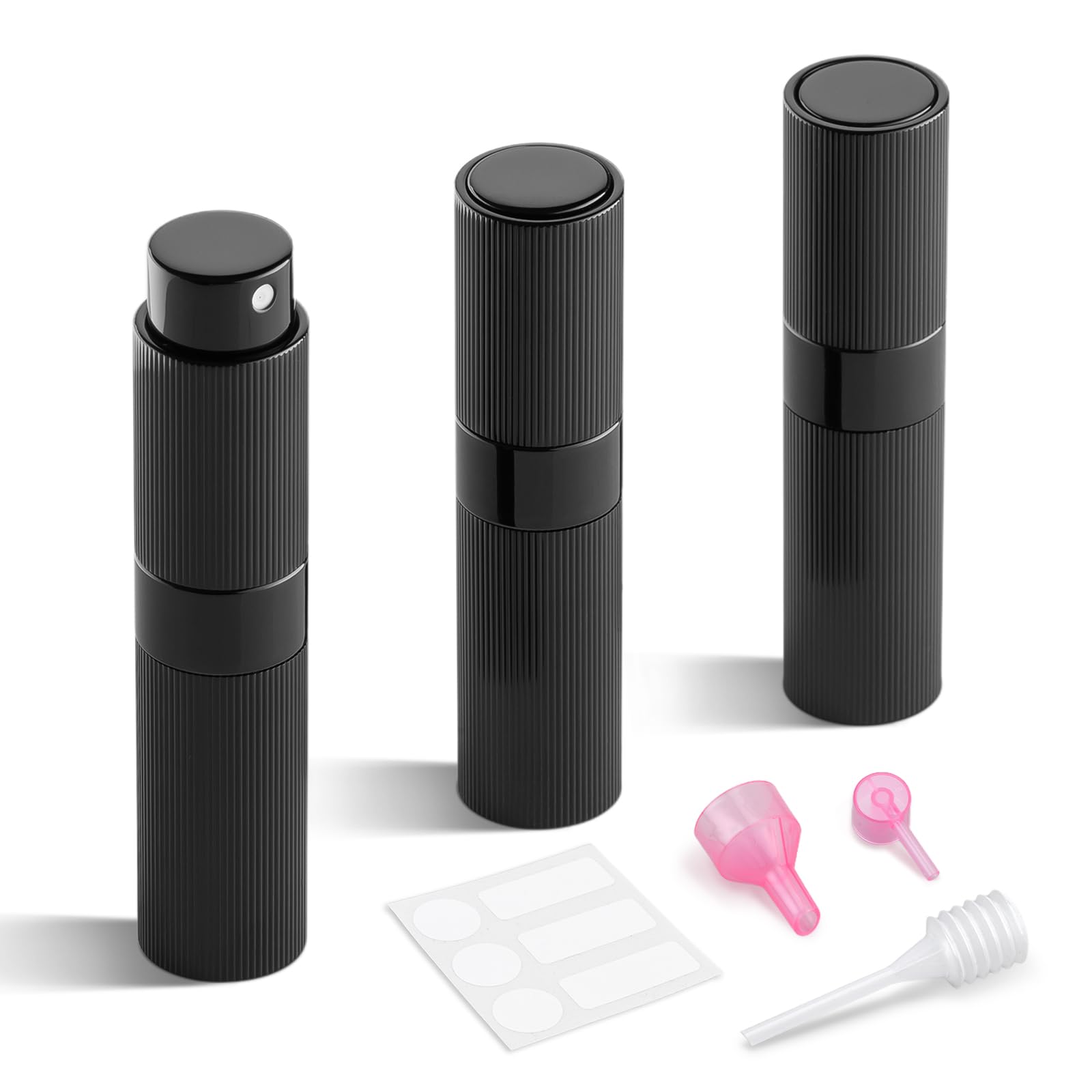 Parfum LISAPACK voyage: bouteille 8ml noire rayée pour retouches en déplacement.