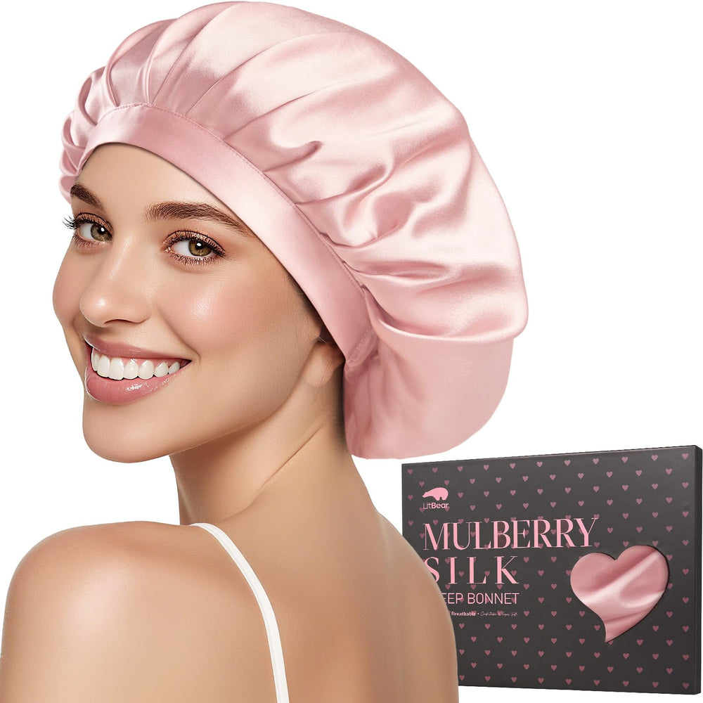 LitBear bonnet en soie Mulberry pour dormir, douceur et brillance des cheveux.