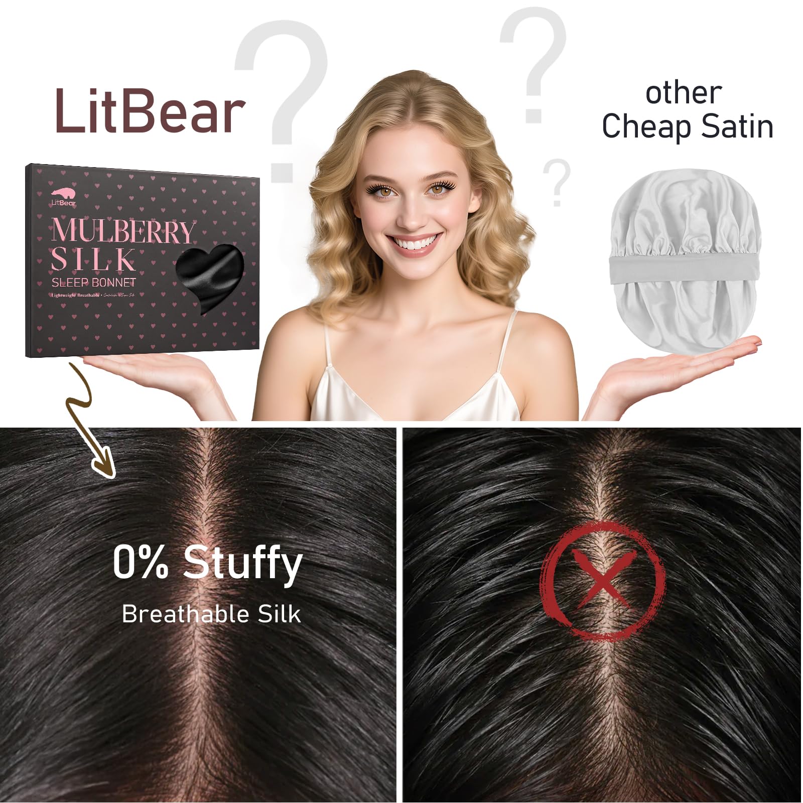 LitBear bonnet soie Mulberry aide à préserver l’humidité des cheveux.