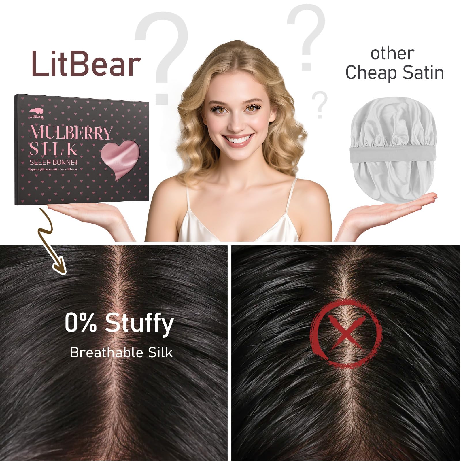 LitBear bonnet surface lisse réduit friction et frisottis.