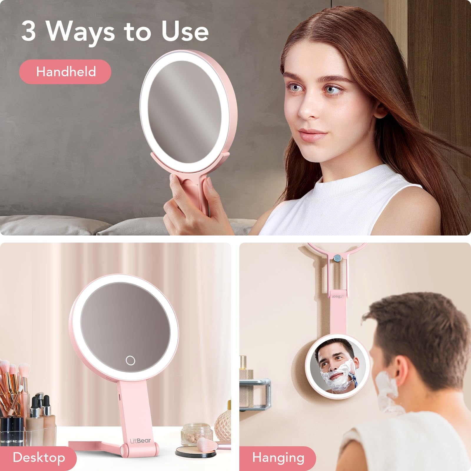 LitBear miroir léger et pliable, idéal pour le sac ou le voyage.