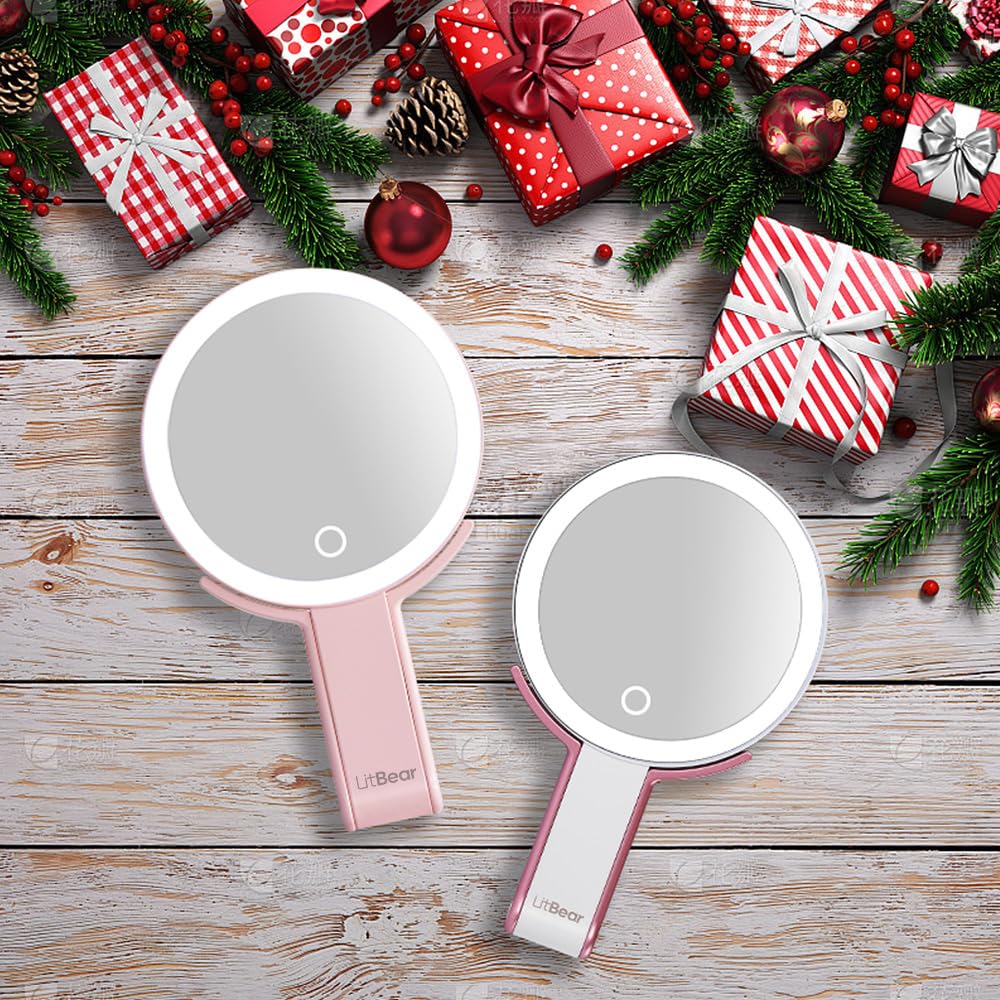 LitBear miroir avec poignée pliable facilitant son transport en voyage.