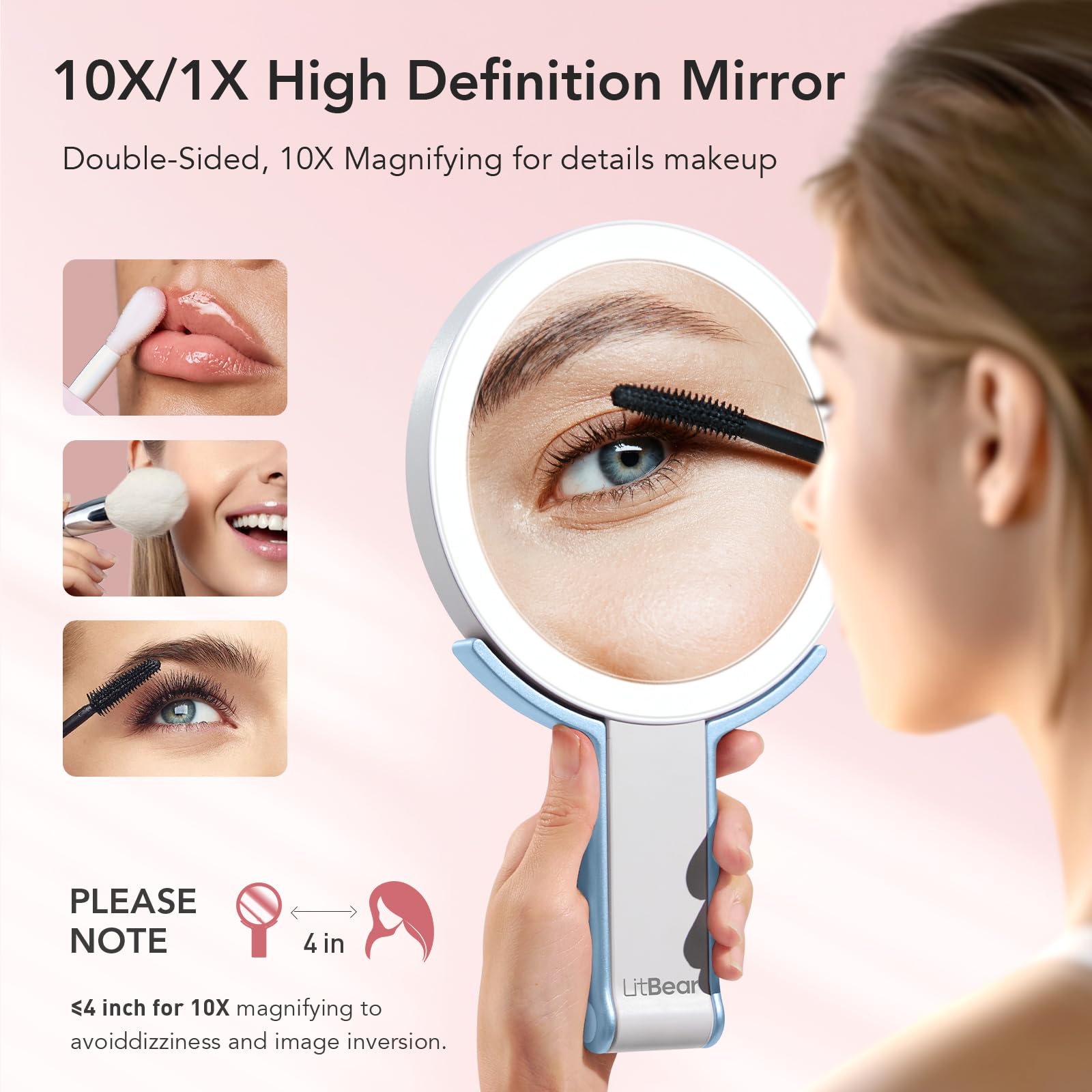 LitBear Miroir de voyage – éclairages 3 couleurs pour adapter l'ambiance et le maquillage