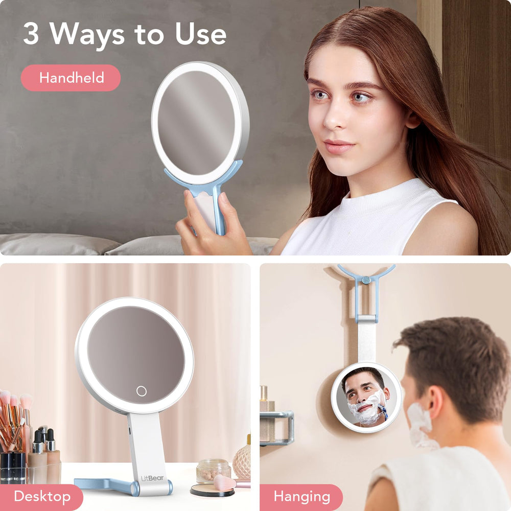 LitBear Miroir de voyage USB-C rechargeable, prêt à l'emploi partout dans votre sac