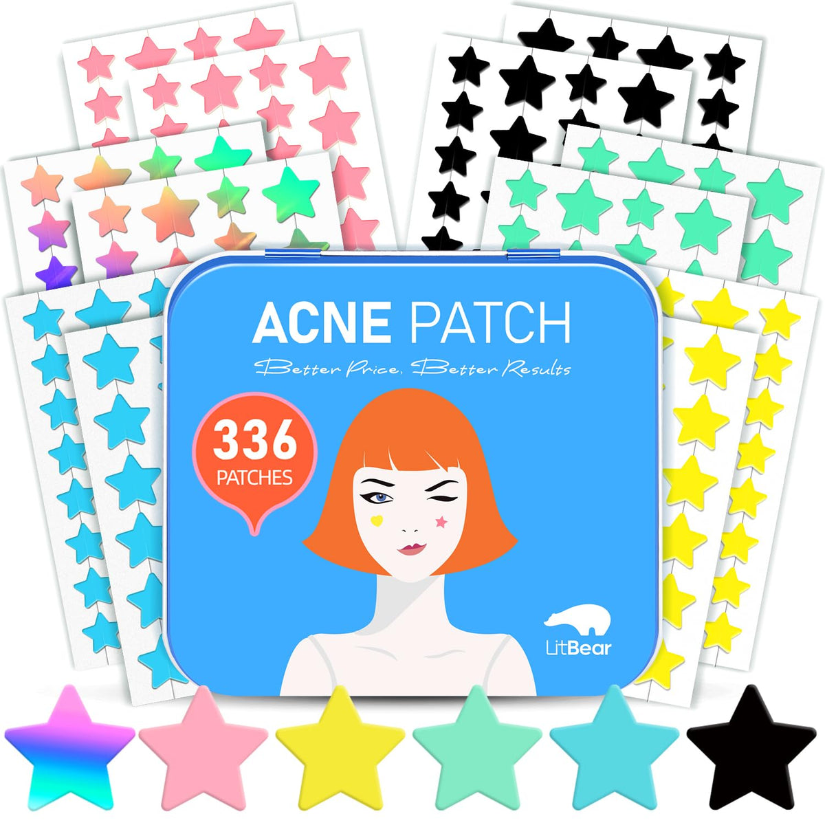 LitBear pansements boutons: six couleurs pour couvrir différentes zones du visage.