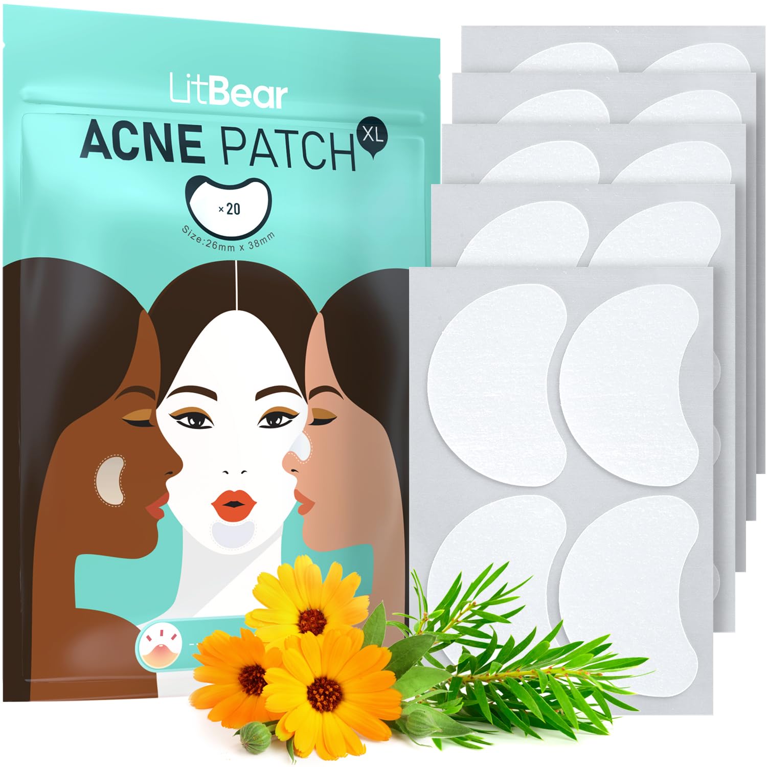 Pansements LitBear pour le visage offrent une couverture généreuse pour les boutons.