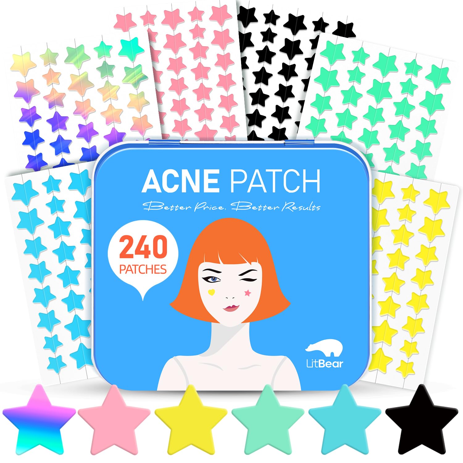 Patch LitBear acne etoile – couleurs variées pour camouflage discret et usage quotidien.