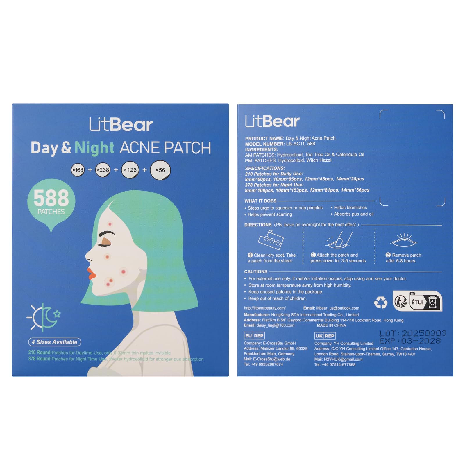 LitBear patch acne nuit 14mm adhésion renforcée pour la nuit