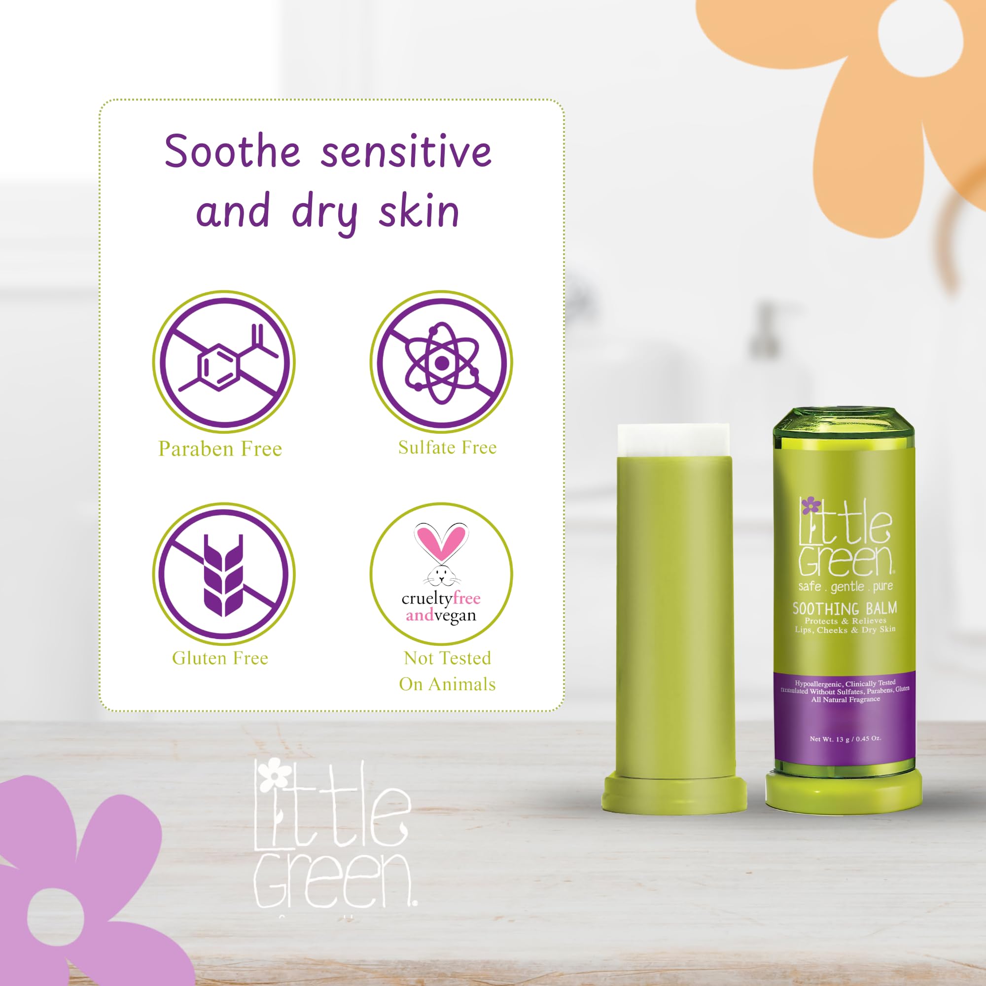 Le soin Little Green pour peau irritée – hydratation douce sur le corps.